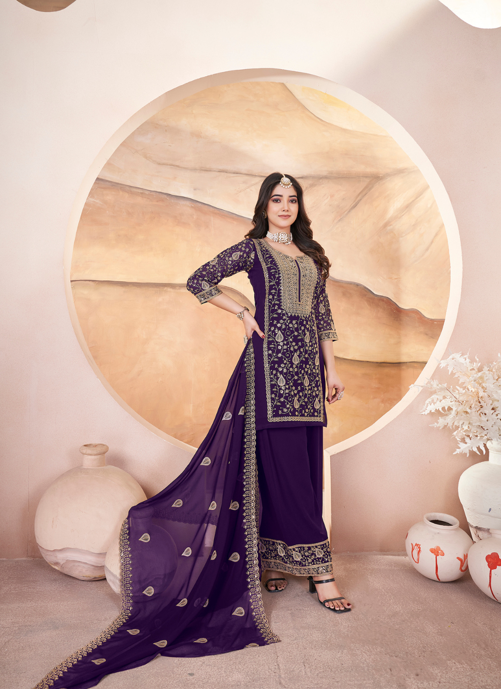 Nakshatra Purple Readymade Plazzo Suit