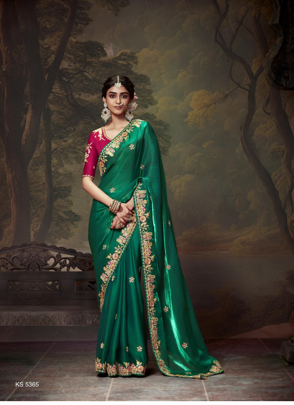 Nakshatra  Stunning Green Embroidery Saree