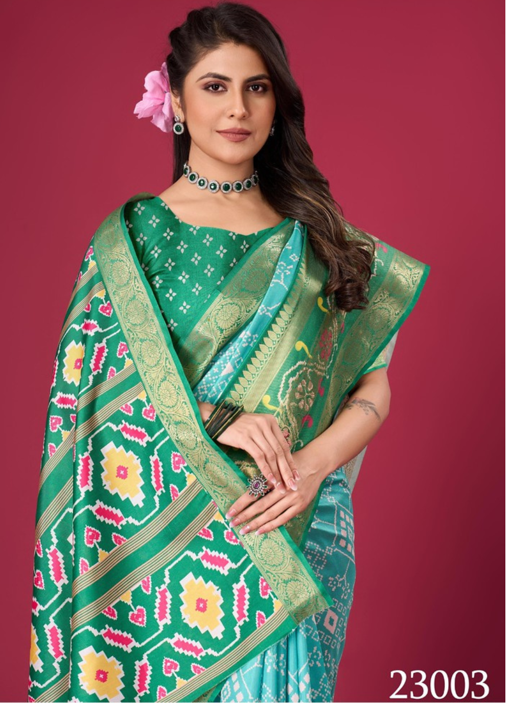 Nakshatra Minty Green Patola silk saree