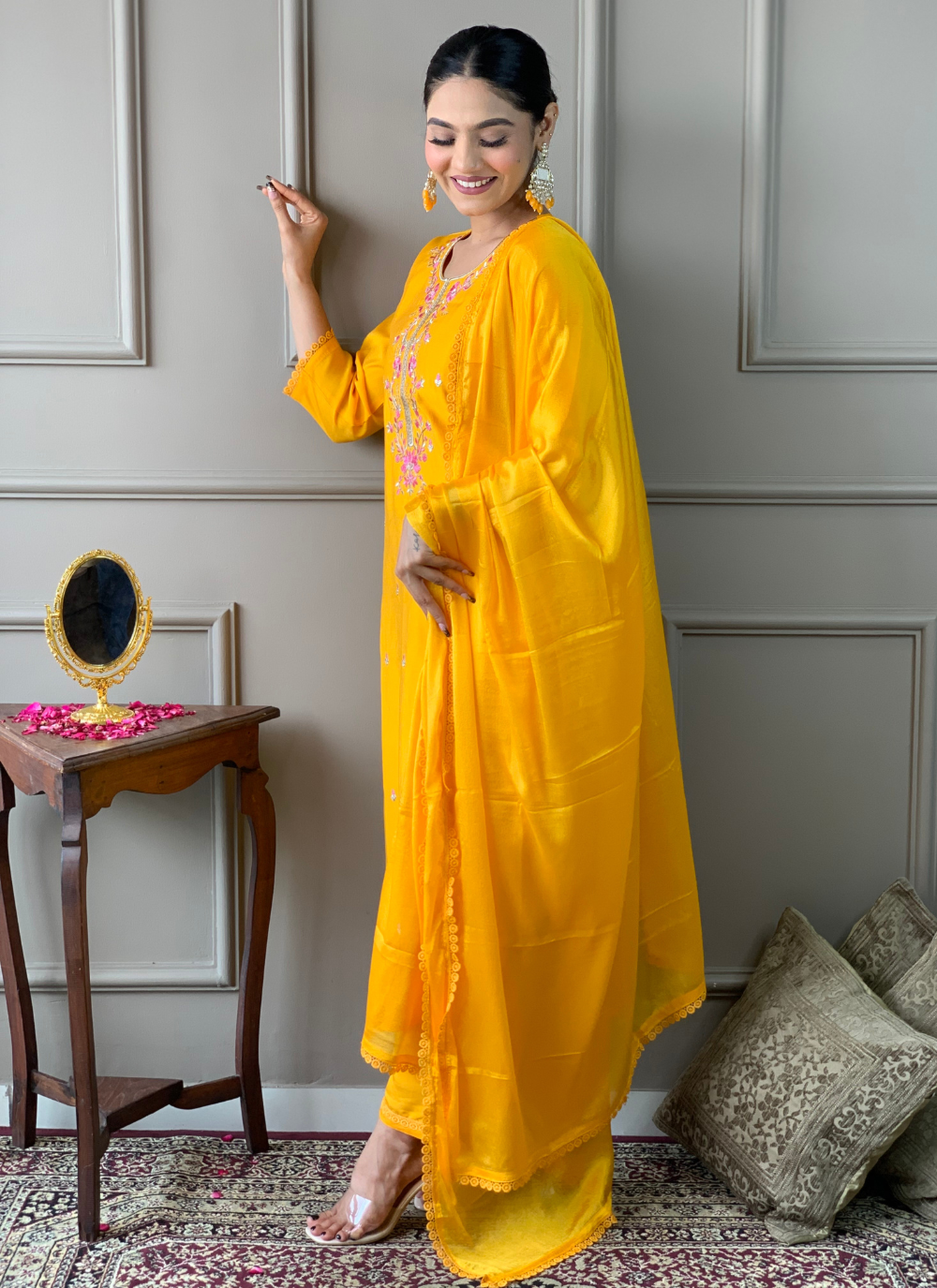 Nakshatra Readymade Yellow Chanderi suit
