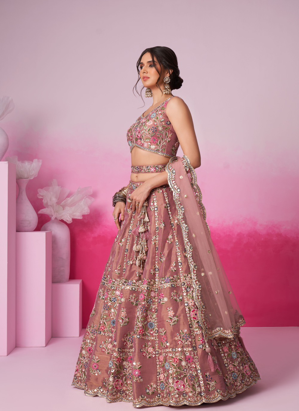 Nakshatra Rose Gold Embroidery Lehenga