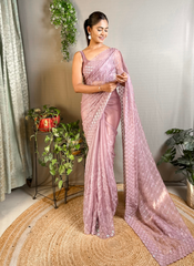 Nakshatra Lavender Embellished Sequence Saree