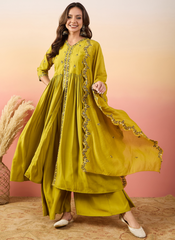 Nakshatra Lime Green Colored Silk Embroided suit