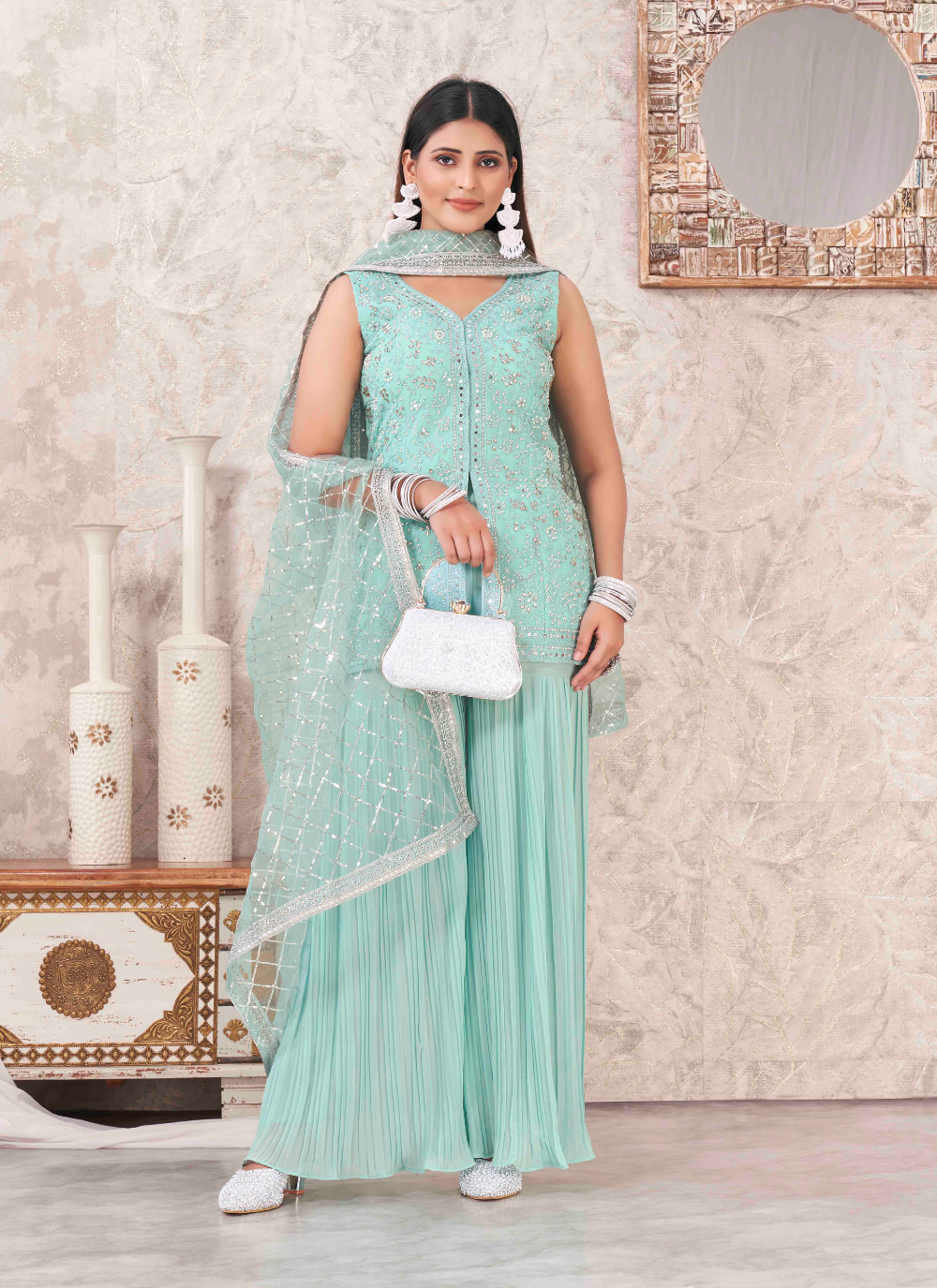 Nakshatra Mint green Sharara set