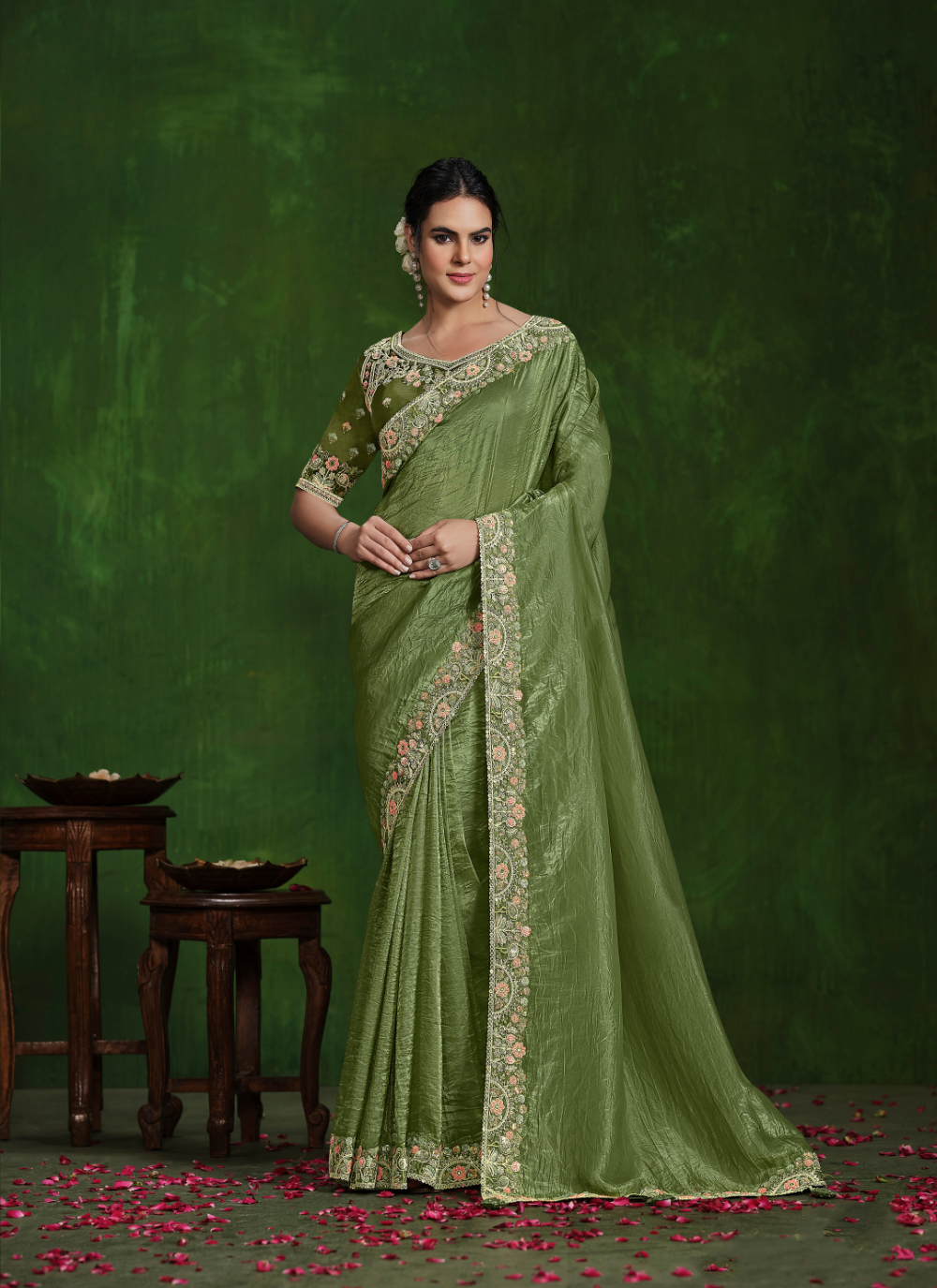 Nakshatra Heavy Embroided Green Saree