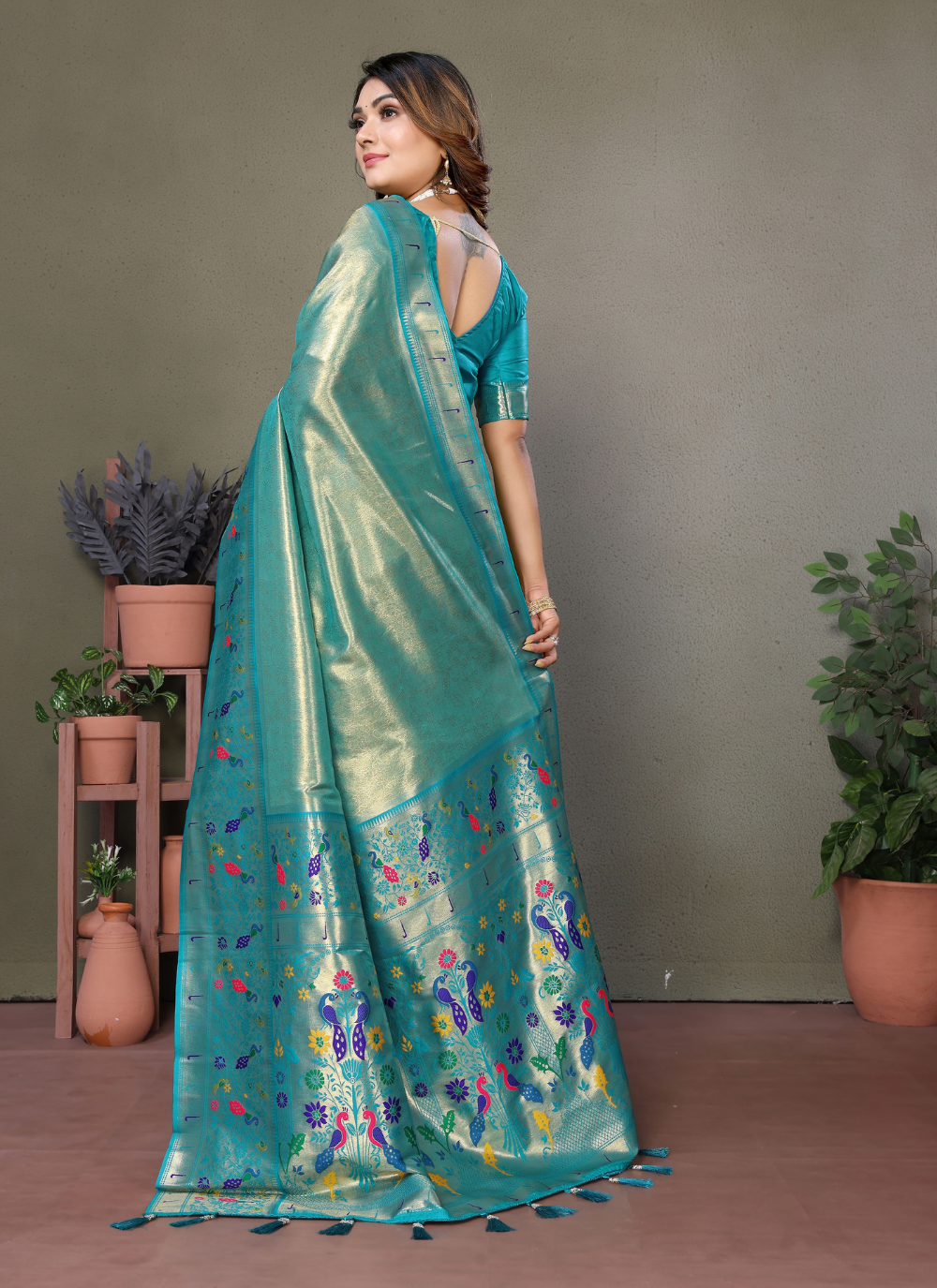 Nakshatra Grey Banarasi Tissue Silk Saree