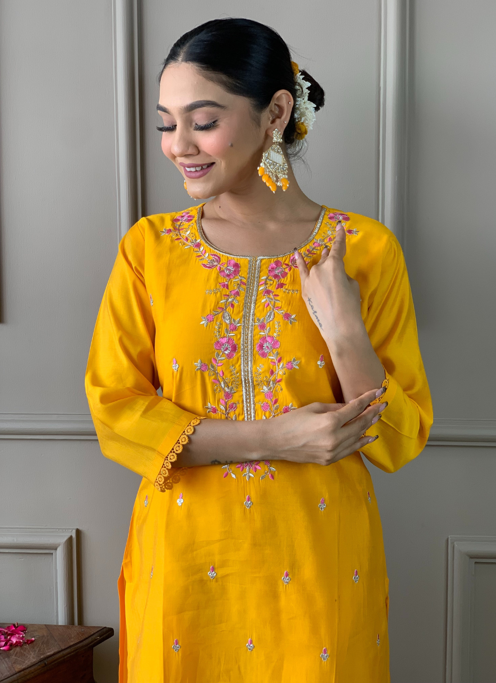 Nakshatra Readymade Yellow Chanderi suit