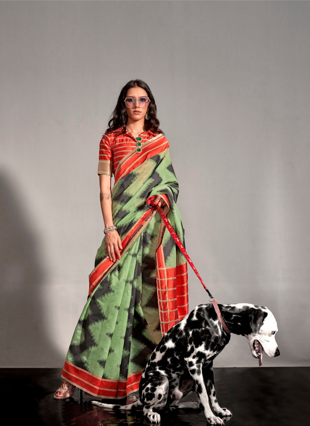 Nakshatra Pista green  Geometric Zigzag saree