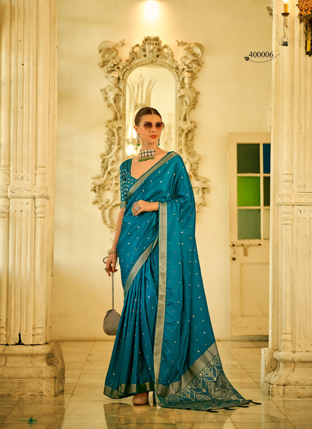 Nakshatra Thoughtful Turquoise Silk saree