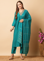 Nakshatra Readymade Teal Blue Chanderi suit
