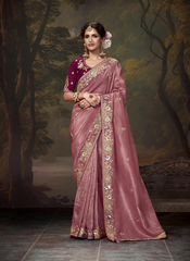 Nakshatra  Stunning Rose Pink Embroidery Saree