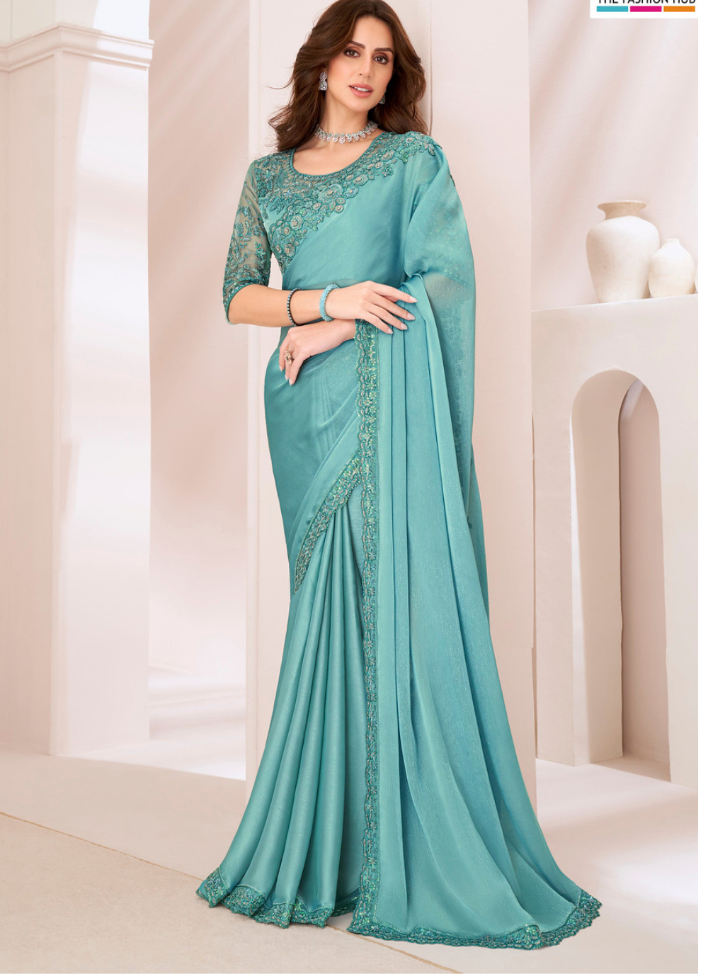Nakshatra Teal Chiffon Saree