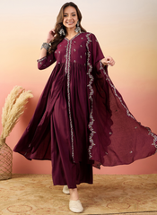 Nakshatra Maroon Colored Silk Embroided suit