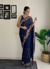 Nakshatra Navy Blue  Embroidered Sequence Saree