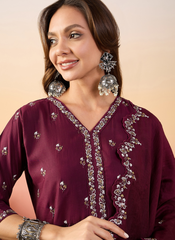 Nakshatra Maroon Colored Silk Embroided suit