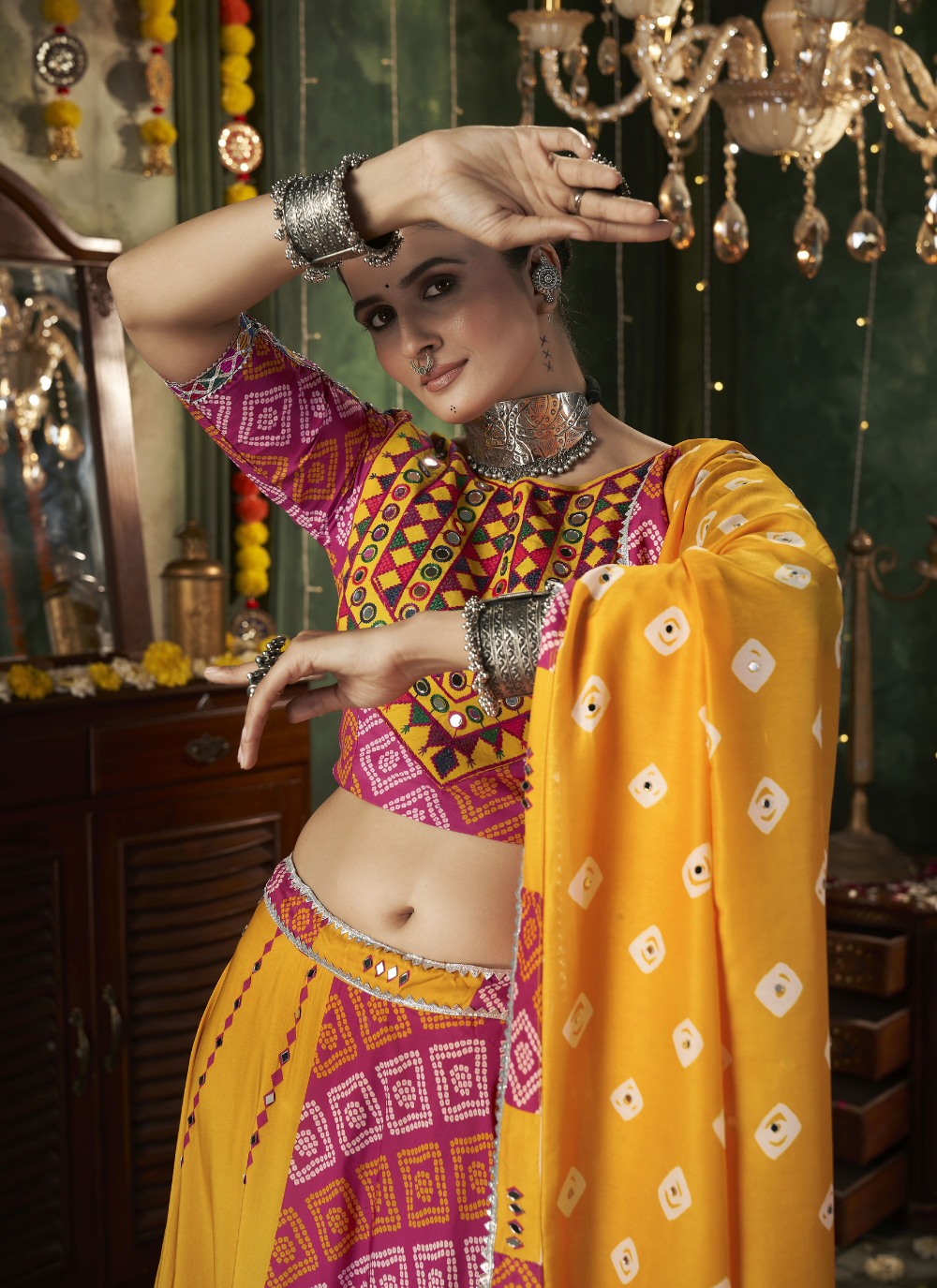 Nakshatra Yellow Navratri Lehenga Choli