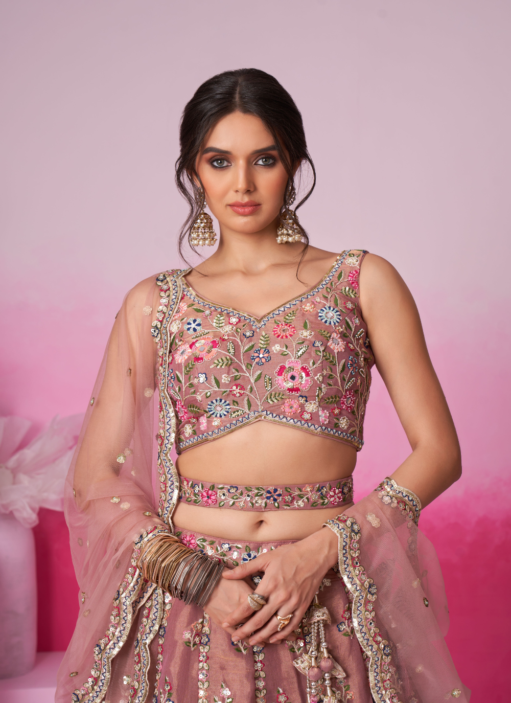 Nakshatra Rose Gold Embroidery Lehenga