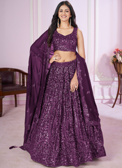 Nakshatra Purple Party Wear  Sequence Lehenga