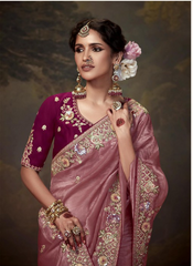 Nakshatra  Stunning Rose Pink Embroidery Saree
