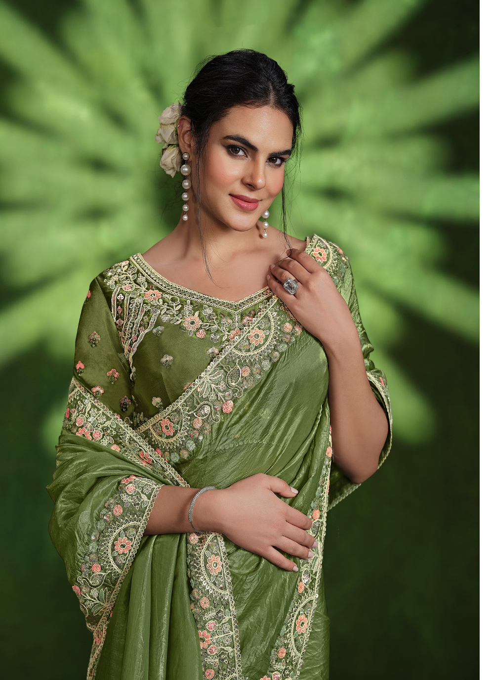 Nakshatra Heavy Embroided Green Saree