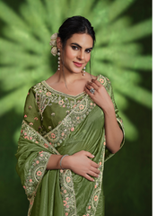 Nakshatra Heavy Embroided Green Saree