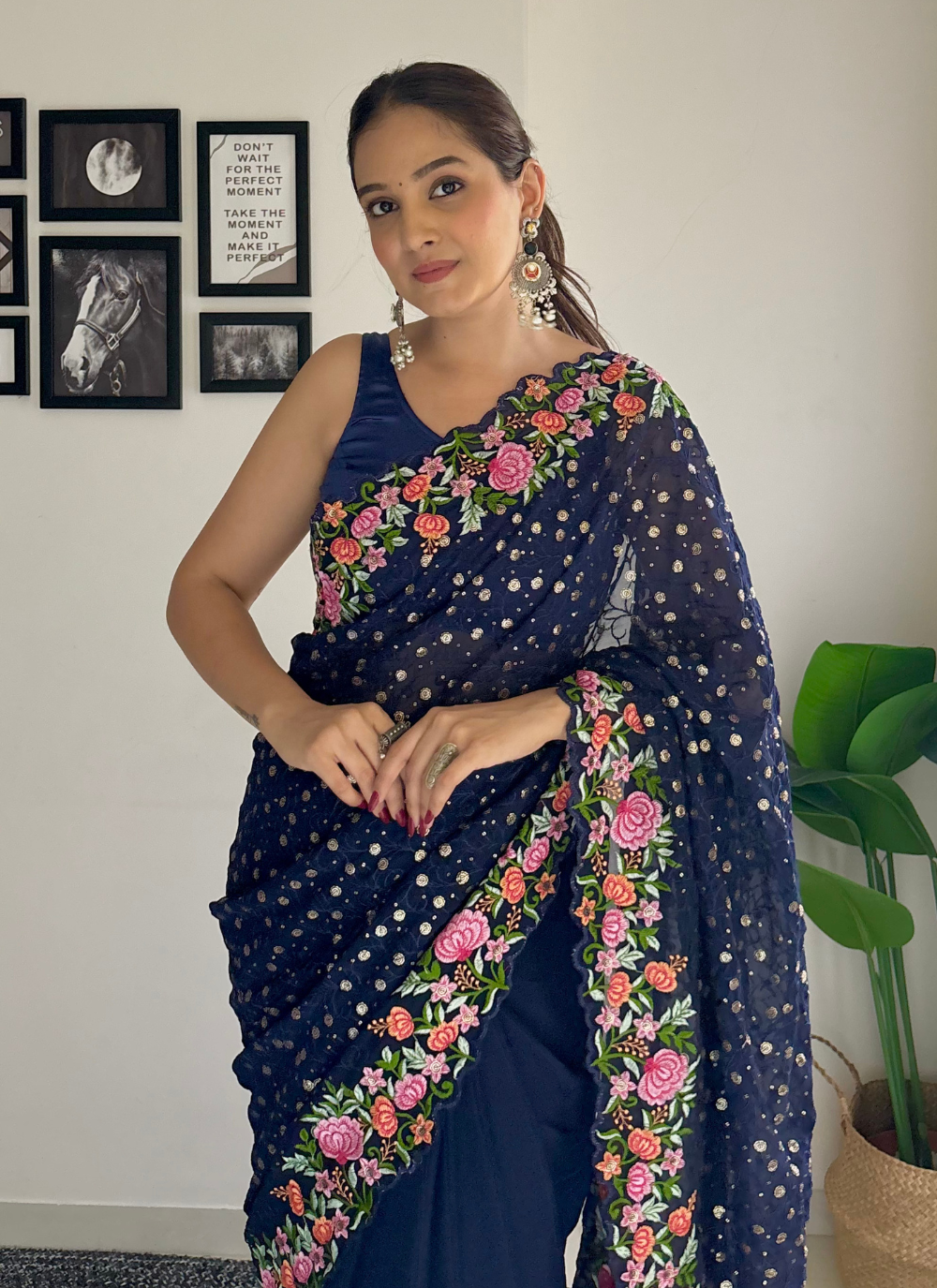 Nakshatra Navy Blue  Embroidered Sequence Saree