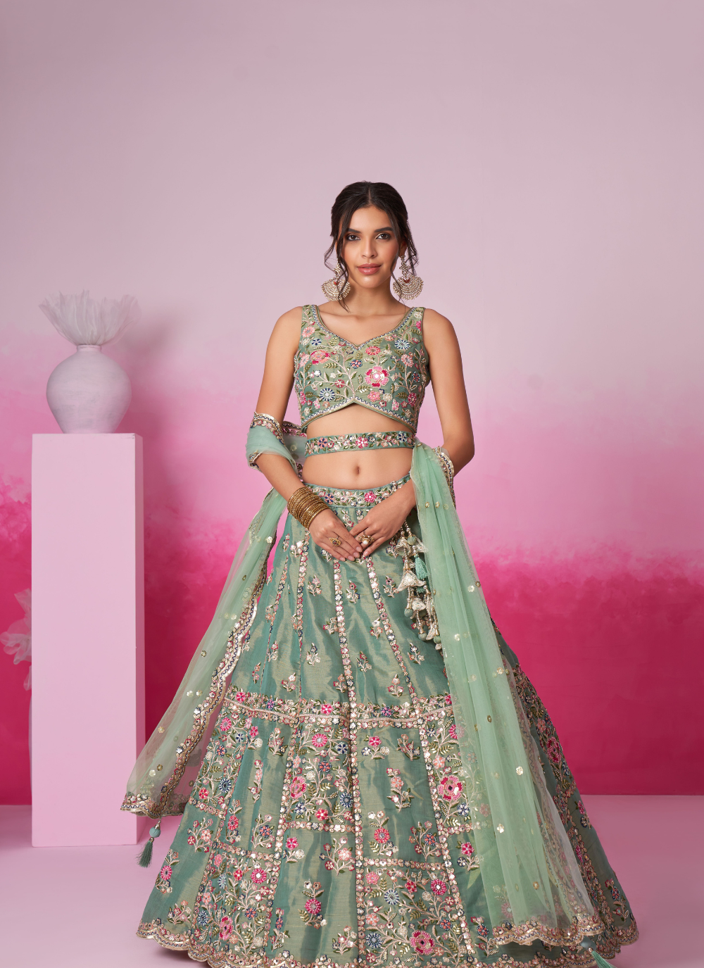 Nakshatra Pista Embroidery Lehenga