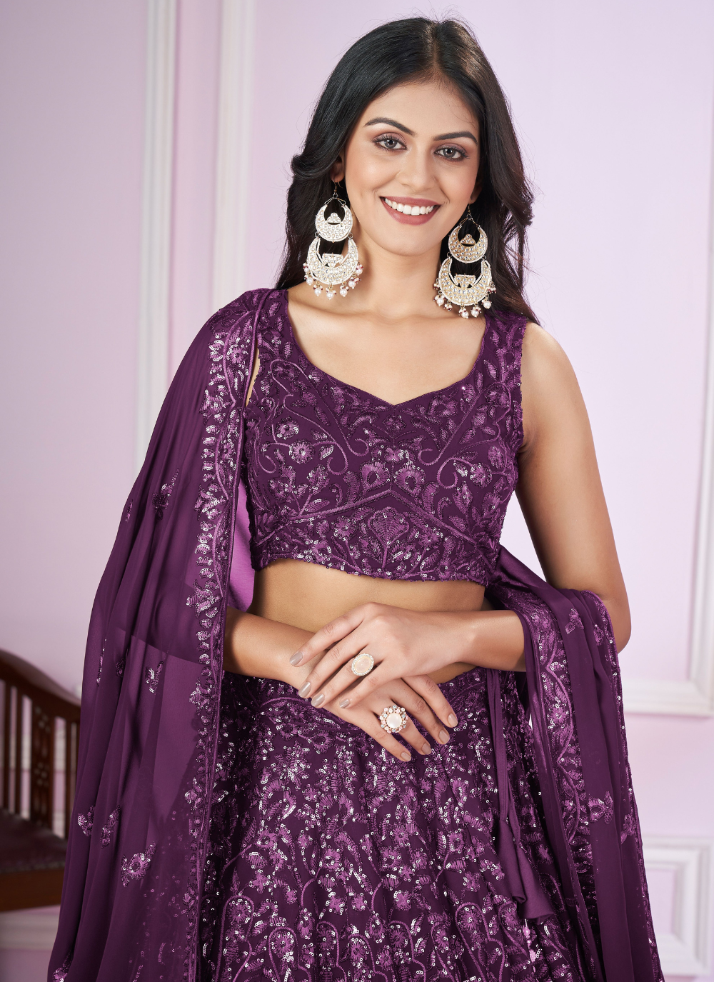 Nakshatra Purple Party Wear  Sequence Lehenga