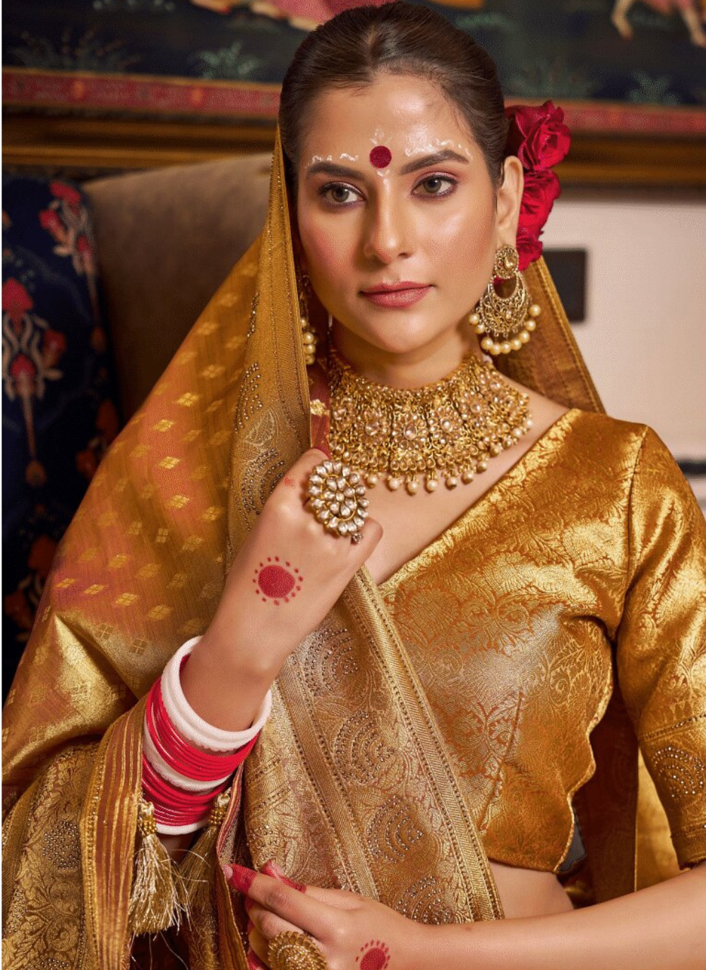Nakshatra Brown weaved Tissue silk saree