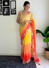 Nakshatra Ombre Yellow Orange Embroided Saree