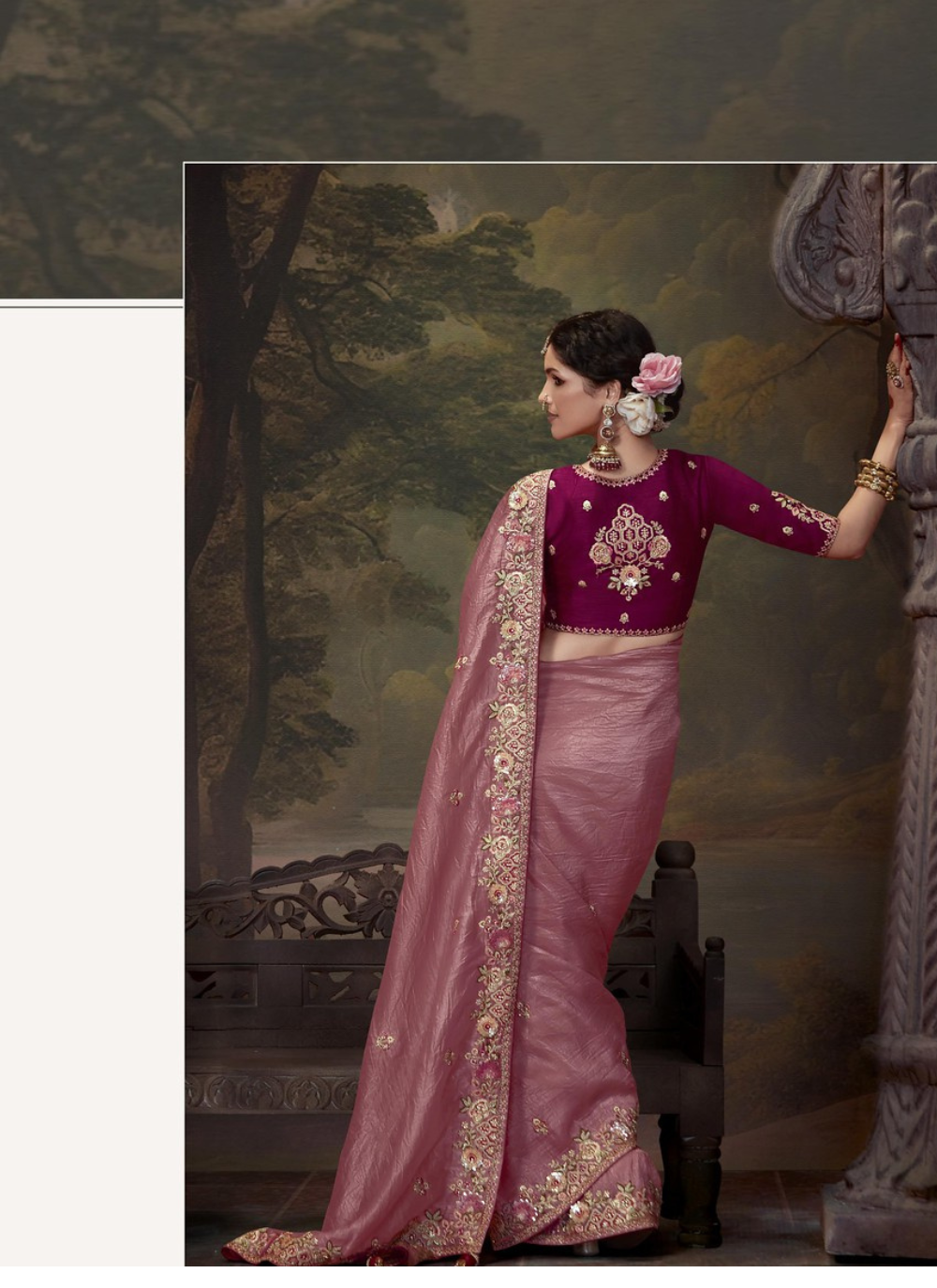 Nakshatra  Stunning Rose Pink Embroidery Saree