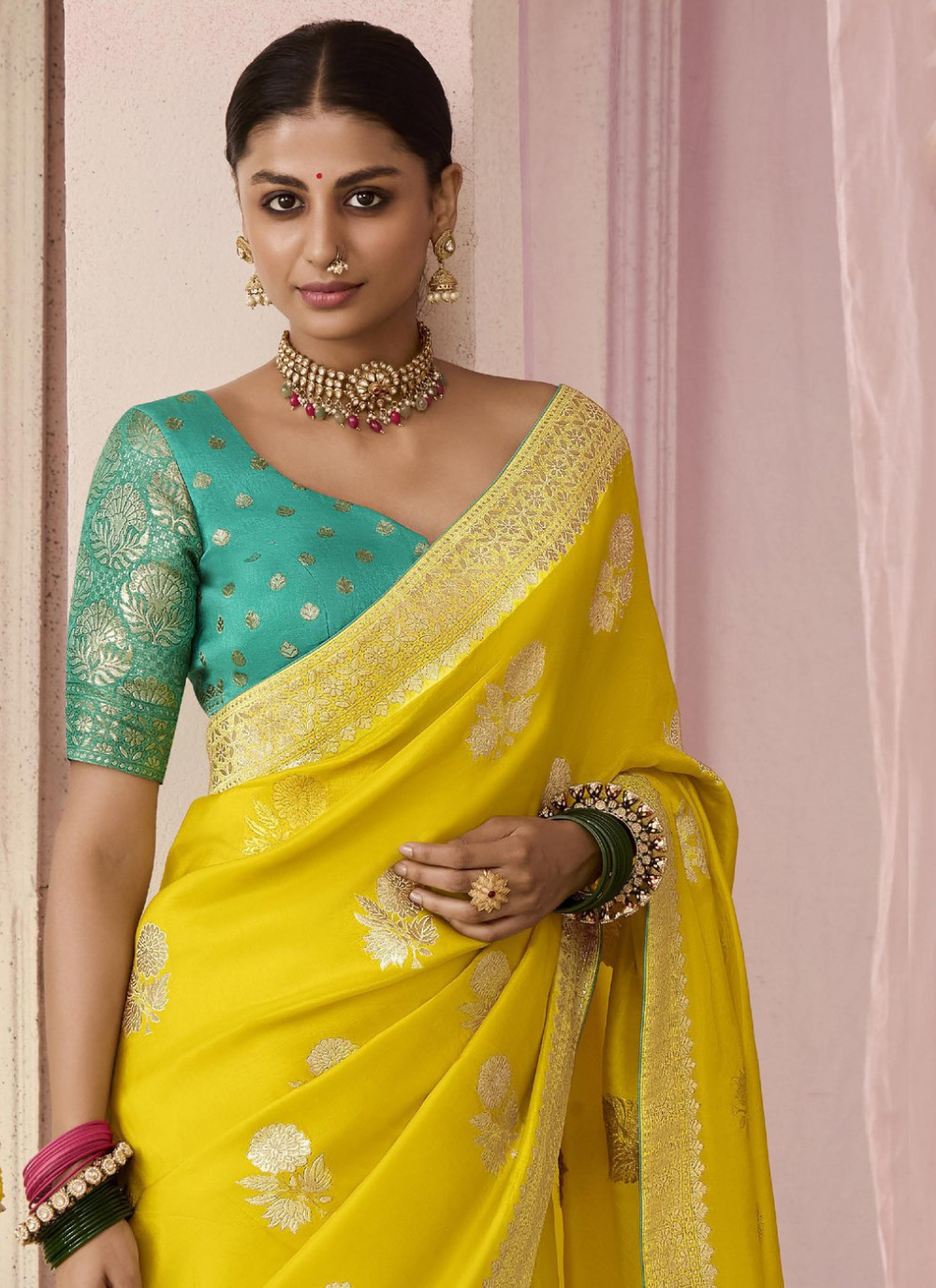 Nakshatra Yellow Dola silk saree
