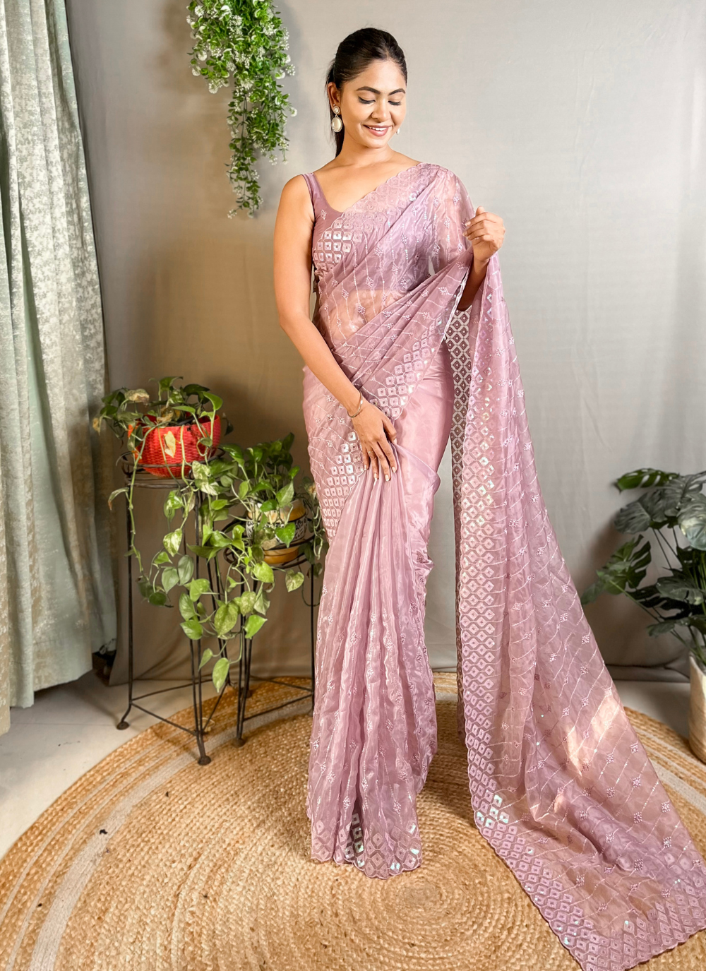 Nakshatra Lavender Embellished Sequence Saree