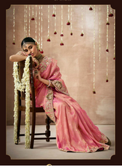 Nakshatra Pastel Pink Tissue silk Bridal saree