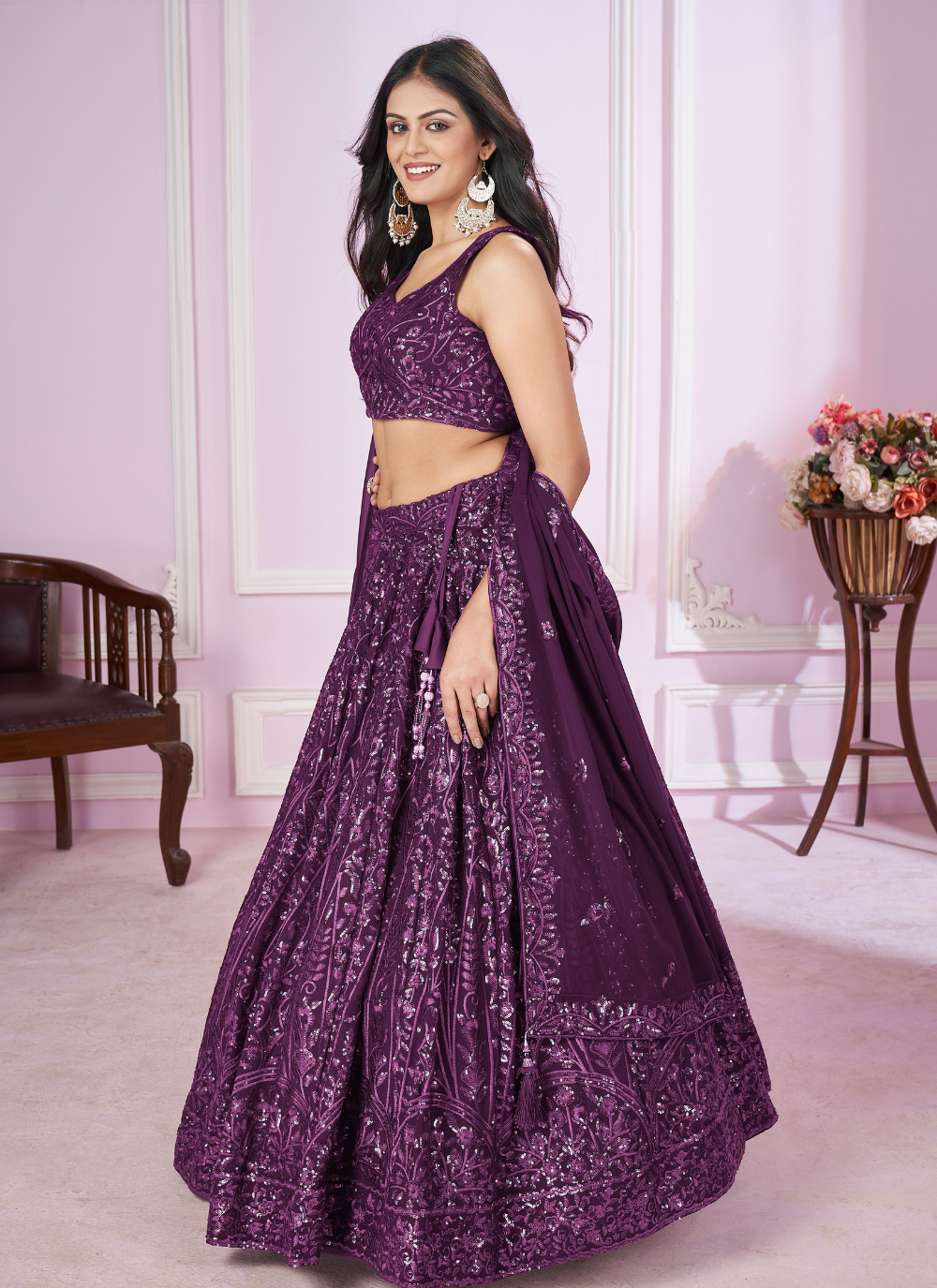 Nakshatra Purple Party Wear  Sequence Lehenga