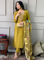 Nakshatra Readymade Mustard Chanderi suit