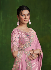 Nakshatra Heavy Embroided Pink Saree