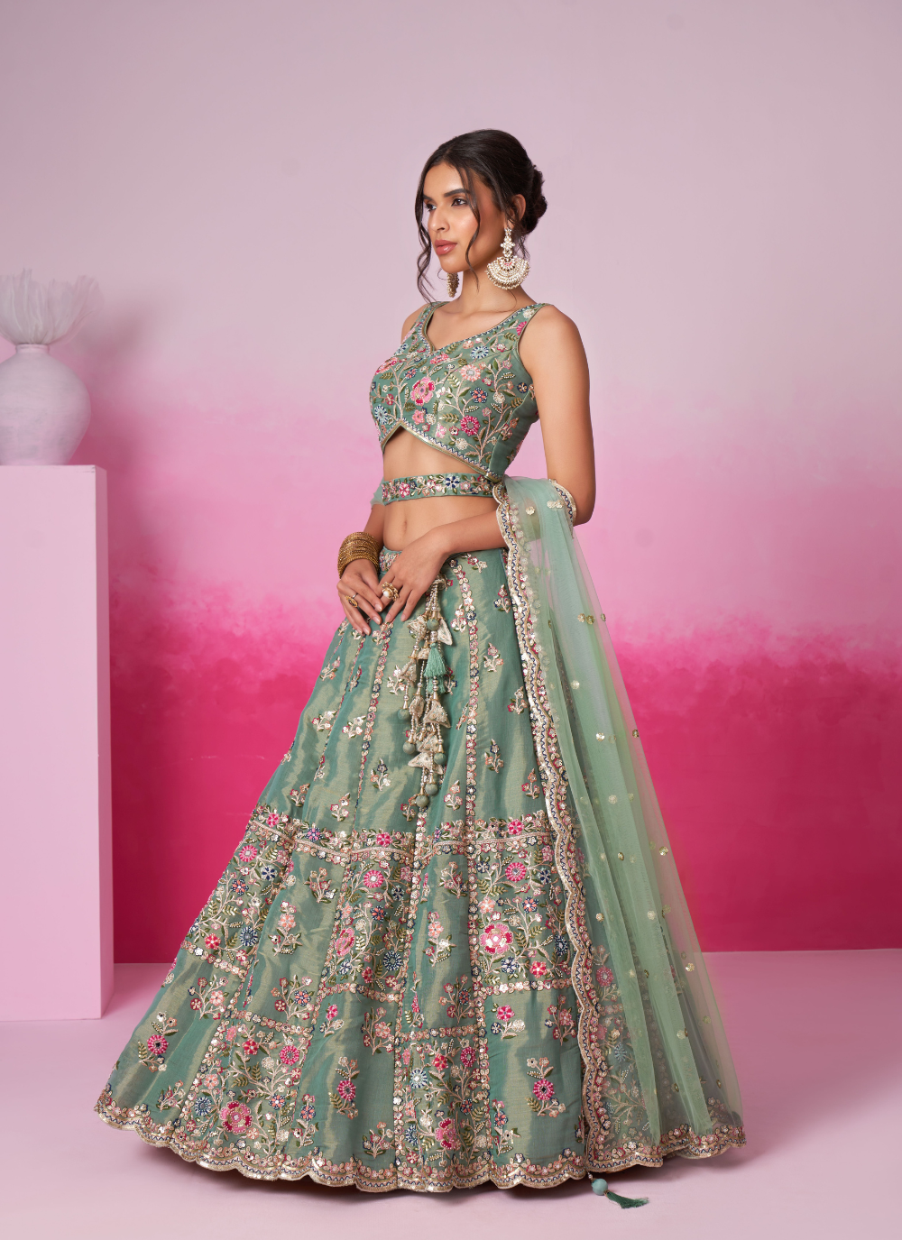 Nakshatra Pista Embroidery Lehenga