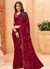 Nakshatra Maroon Sequence saree