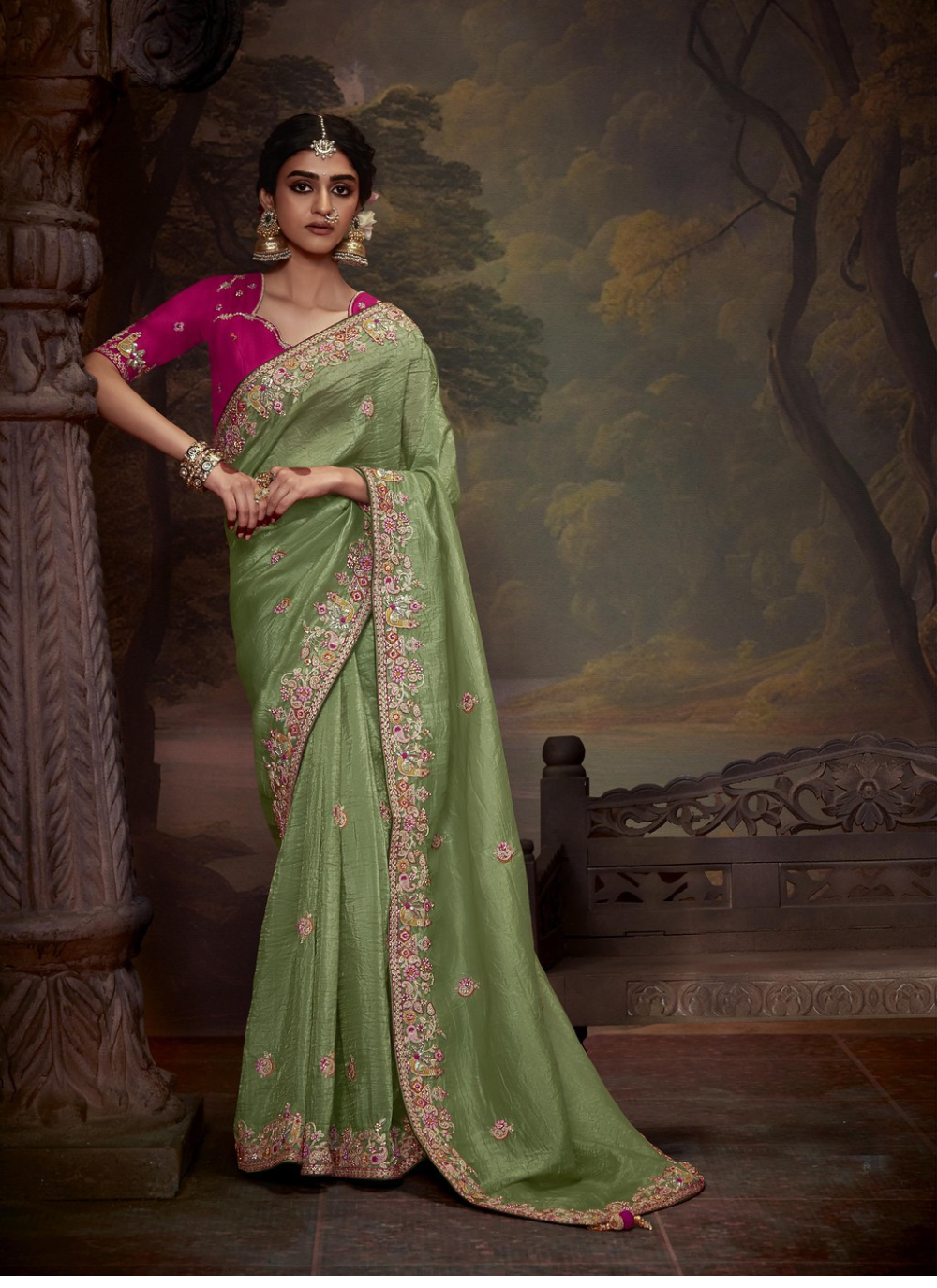 Nakshatra  Stunning Light Green Embroidery Saree