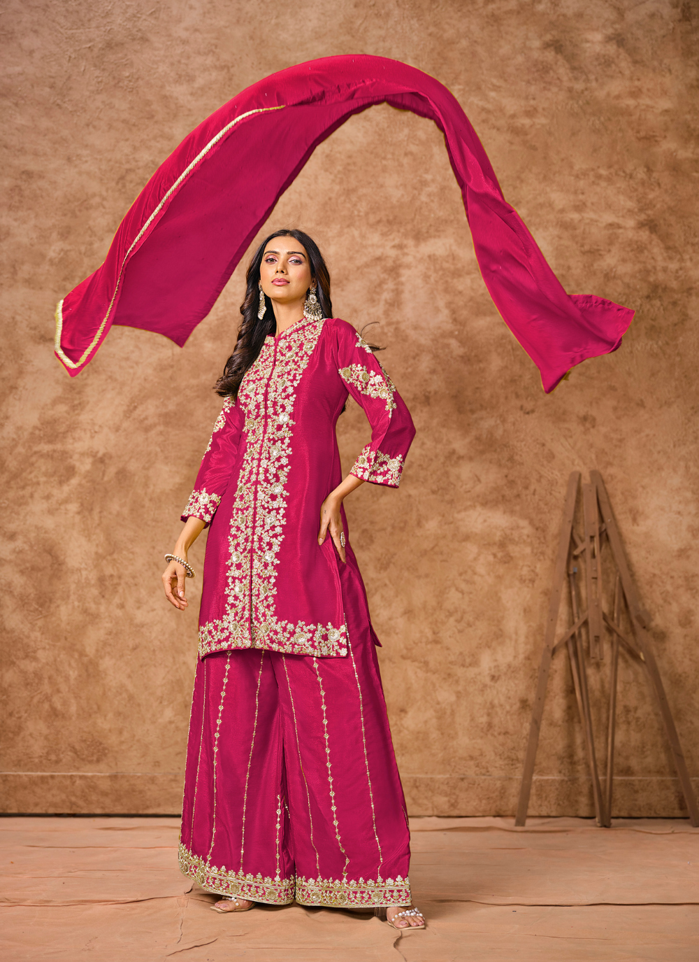 Nakshatra Pink Embroidered Palazzo Suit