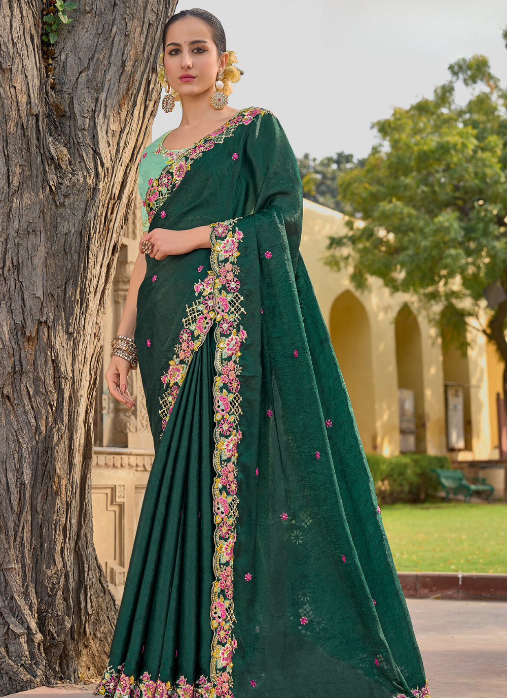 Gorgeous Green Organza saree