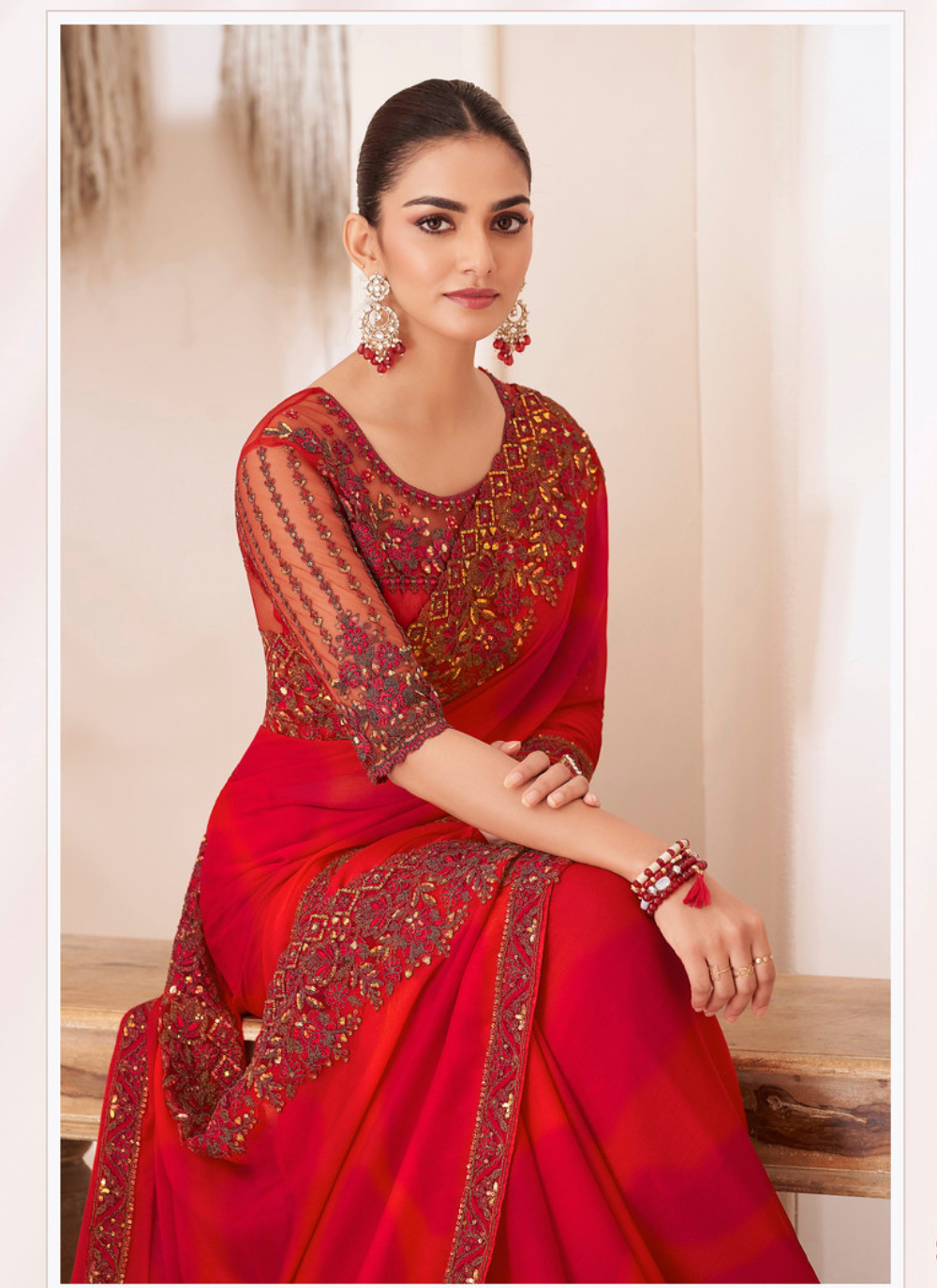 Nakshatra Red Chiffon Saree