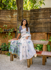 Nakshatra Off White with Blue Blouse Cotton Saree