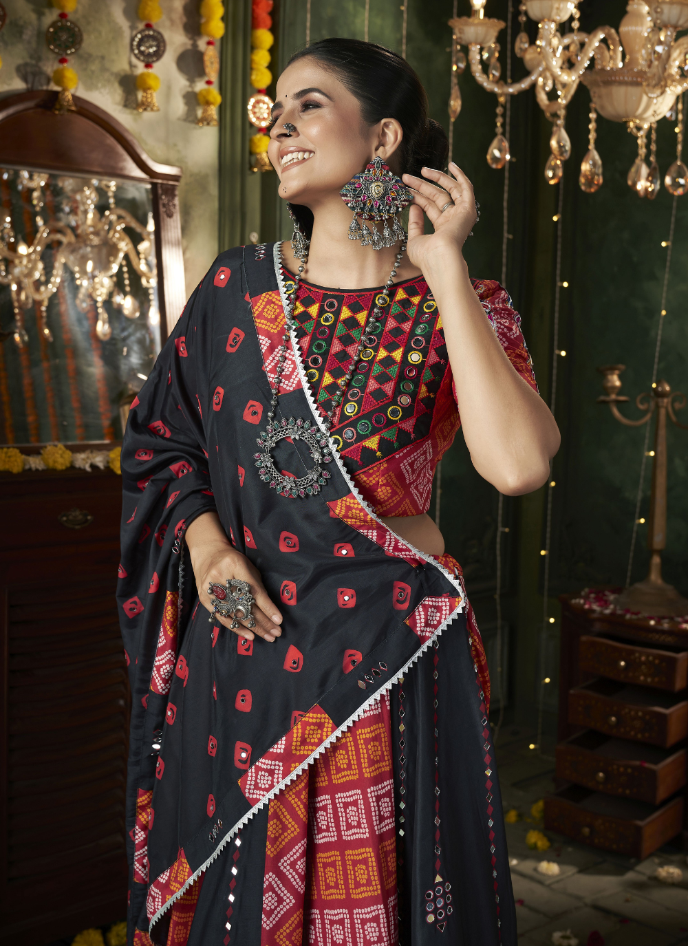 Nakshatra Bold Black Navratri Lehenga Choli