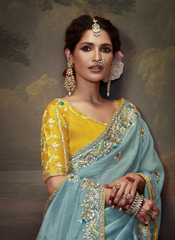 Nakshatra  Stunning Sky Blue Embroidery Saree