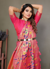 Nakshatra Orange Banarasi Tissue Silk Saree