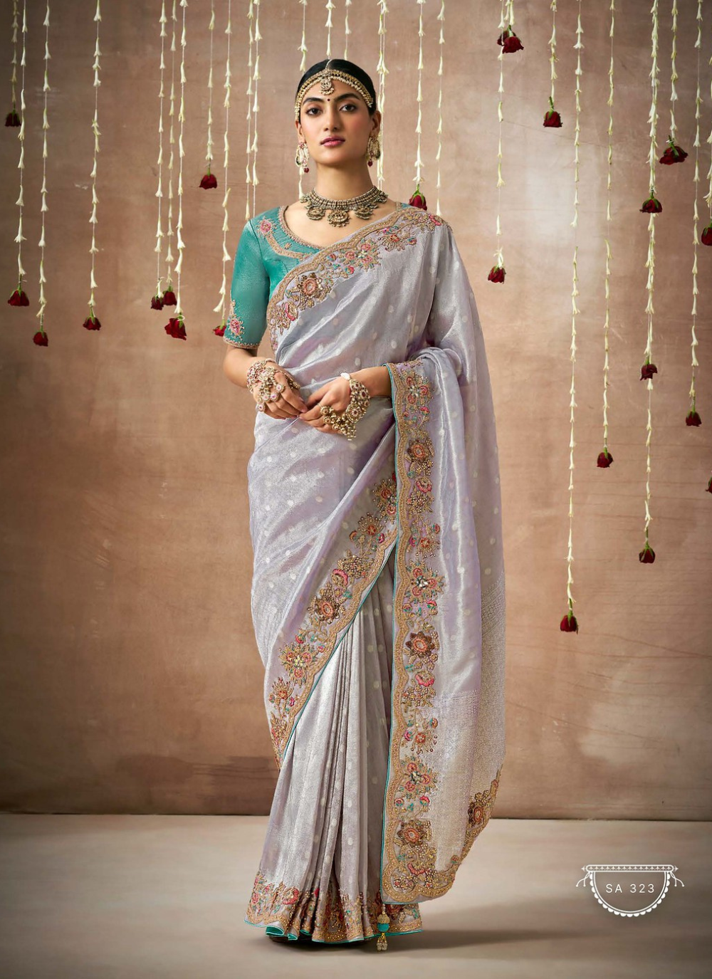 Nakshatra Lavender Tissue silk Bridal saree