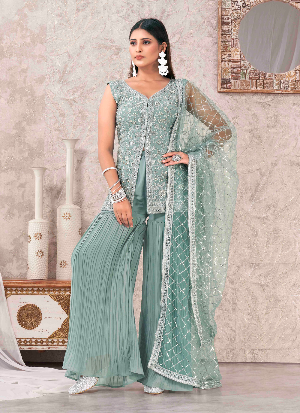 Nakshatra Sky Blue  Sharara set