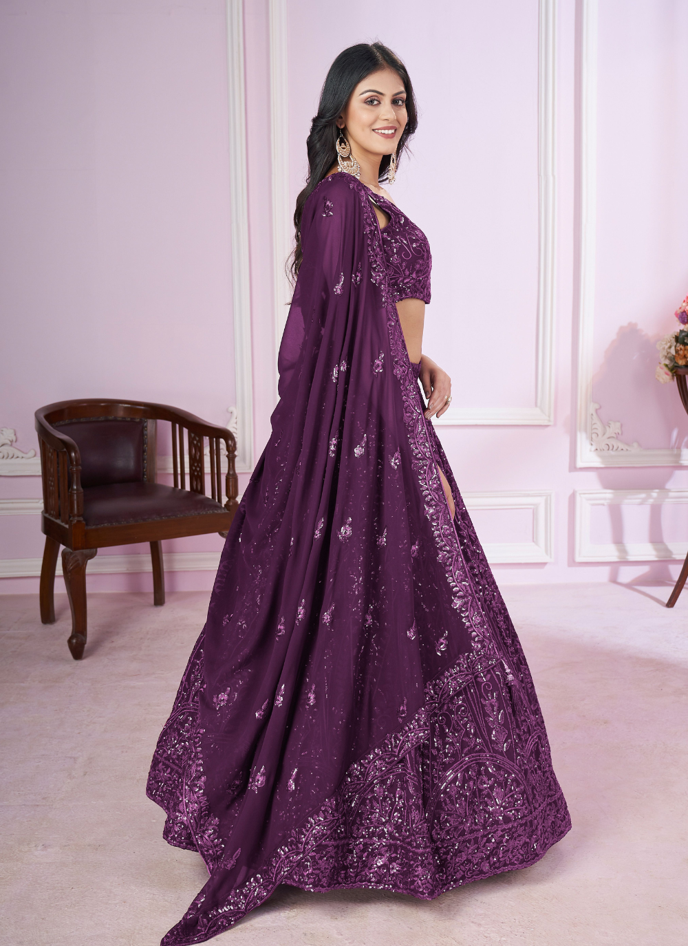 Nakshatra Purple Party Wear  Sequence Lehenga